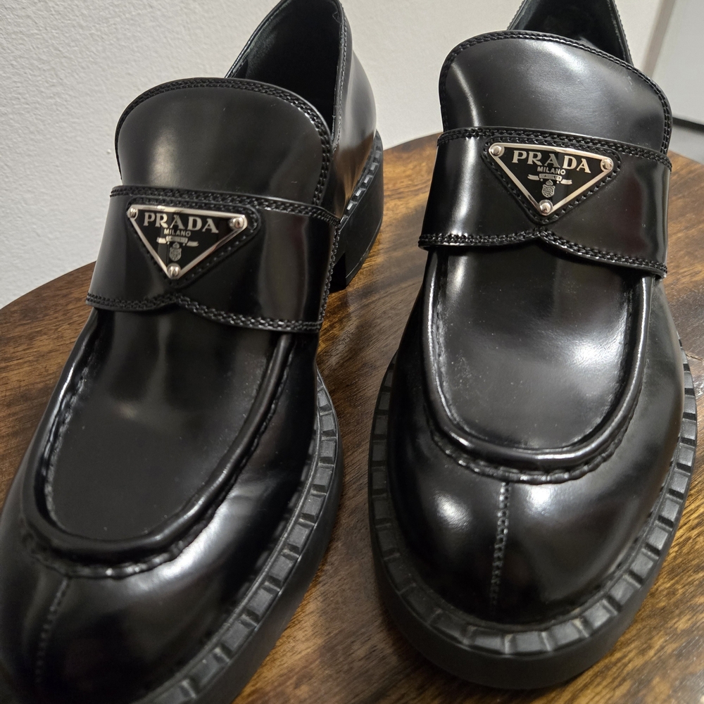 Prada Black Spazzolato Leather Slip-On Loafers - Picture 2 of 11